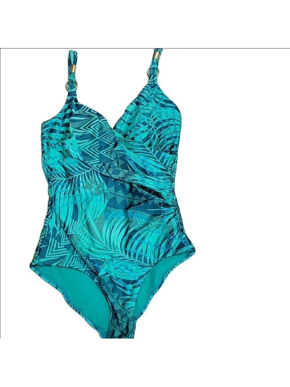 Lea Gottlieb Green Tropical Print One-Piece Swimsuit Size 12 EUC